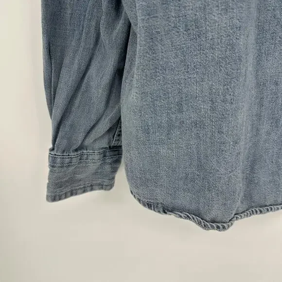 Orvis Shirt Womens Large Blue Denim Floral Embroidered Button Down Long Sleeve - Picture 6 of 12